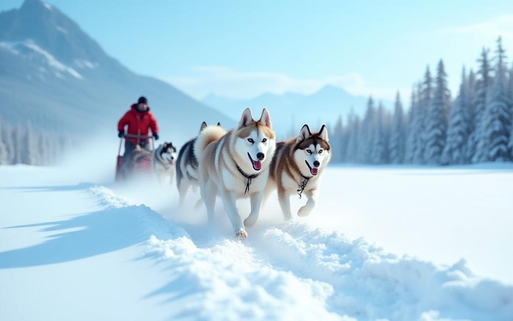 Hundeslede ekspedisjon i arktisk landskap